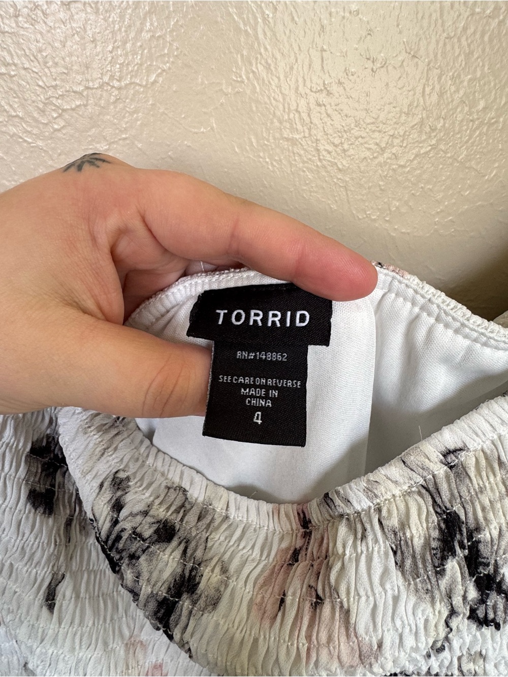 torrid White Smocked Dress with Black and Blush Flower Details